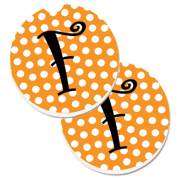 Carolines Treasures Monogram Initial F Orange Polkadots Set of 2 Cup Holder Car Coaster CJ1033-FCARC - main